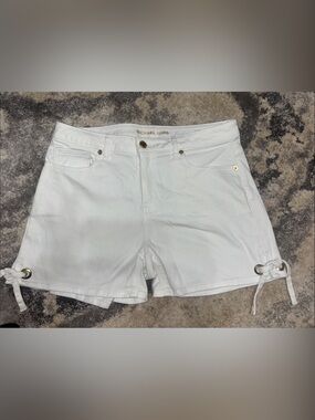 Michael Kors White High-Waist Cotton Shorts with Grommet Tie Hem